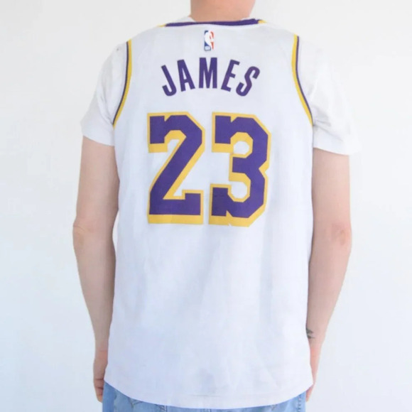Nike NBA LA Lakers Lebron James White Purple Dri-fit A1G513968F Swingman  Jersey - Picture 3 of 10